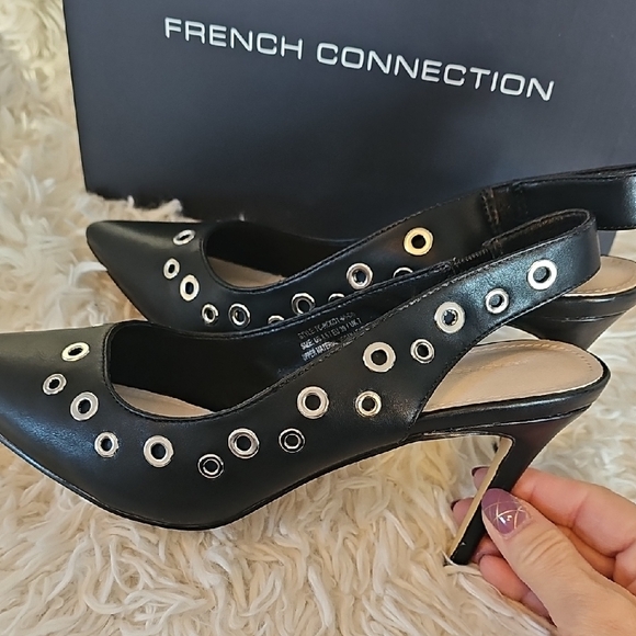 French Connection Black Eyelet Slingback Heels - Picture 6 of 12